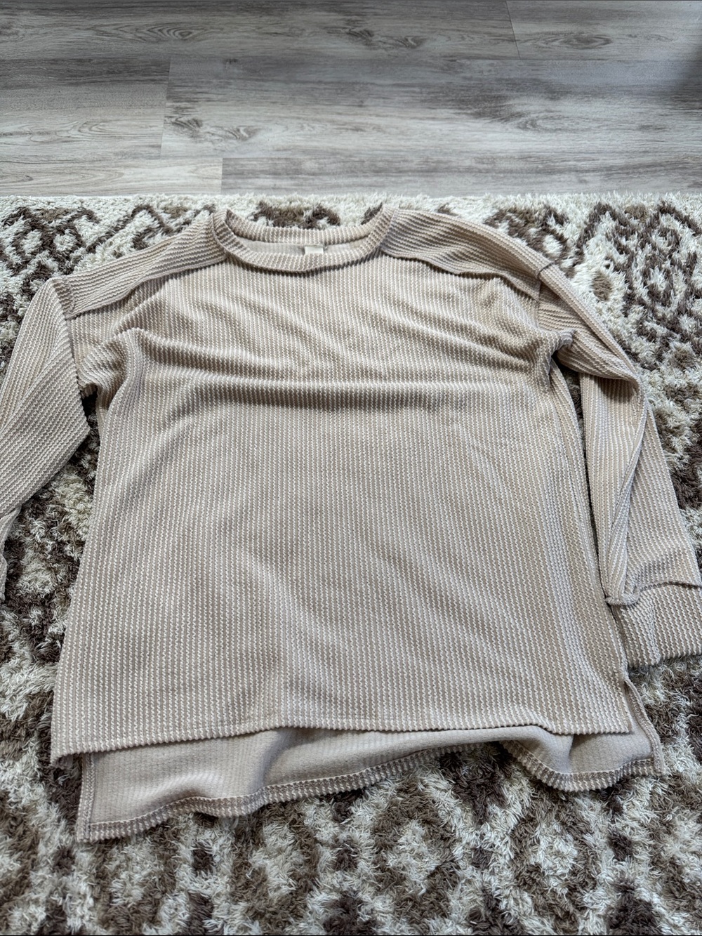 7th Ray Taupe Waffle-Knit Crewneck Long Sleeve Top